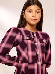 Lipsy Pink Diamante Button Check Dress (5-16yrs) - Image 3 of 5