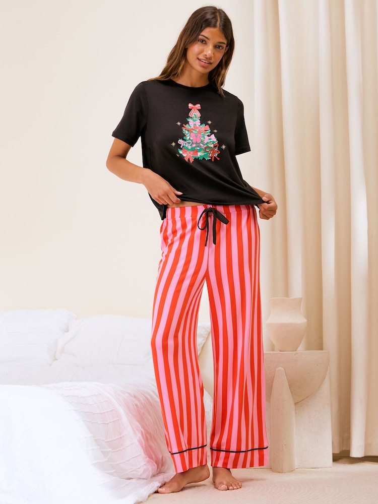 Friends Like These Pink Christmas Tree Petite Short Sleeve Pyjamas - Image 2 of 5