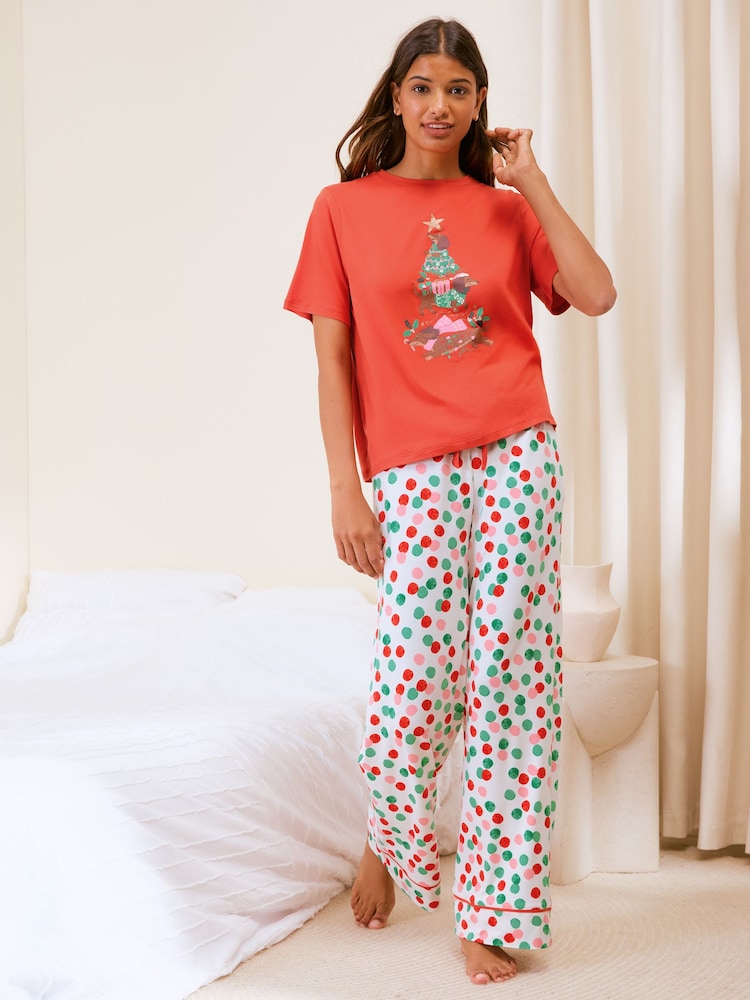 Friends Like These Red Sausage Dog Christmas Tree Short Sleeve Pyjamas - Image 1 of 5