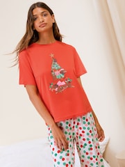 Friends Like These Red Sausage Dog Christmas Tree Short Sleeve Pyjamas - Image 3 of 5