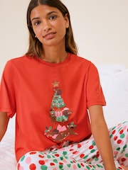 Friends Like These Red Sausage Dog Christmas Tree Short Sleeve Pyjamas - Image 4 of 5