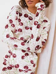 Friends Like These Neutral Cherry Animal Long Sleeve Cosy Jogger Pyjamas - Image 2 of 5