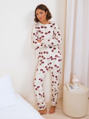 Friends Like These Neutral Cherry Animal Long Sleeve Cosy Jogger Pyjamas - Image 3 of 5