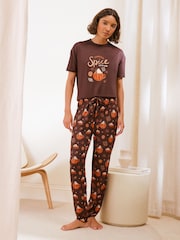 Friends Like These Brown Pumpkin Short Sleeve Jogger Pyjamas - Image 3 of 5