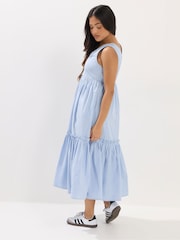 PixieGirl Petite Blue Frilled Tiered Midi Dress - Image 3 of 5