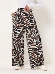 Yours Curve Black Animal Print Wide Leg Trousers - Image 1 of 5