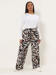 Yours Curve Black Animal Print Wide Leg Trousers - Image 2 of 5