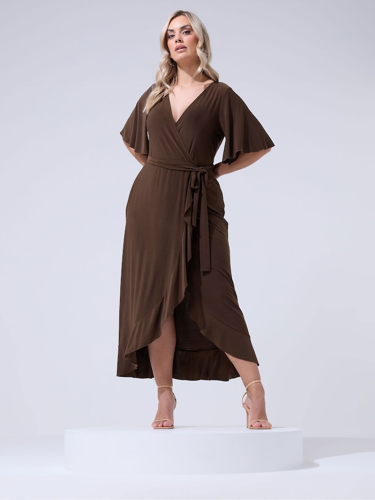 Καφέ - Φόρεμα Yours Curve London με βολάν και στρίφωμα - Εικόνα 1 του 5