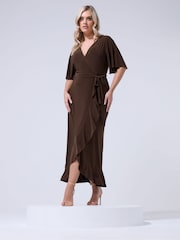 Καφέ - Φόρεμα Yours Curve London με βολάν και στρίφωμα - Εικόνα 2 του 5