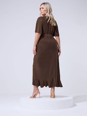 Καφέ - Φόρεμα Yours Curve London με βολάν και στρίφωμα - Εικόνα 3 του 5