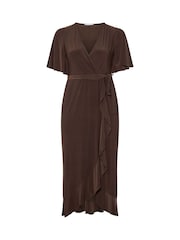 Καφέ - Φόρεμα Yours Curve London με βολάν και στρίφωμα - Εικόνα 5 του 5