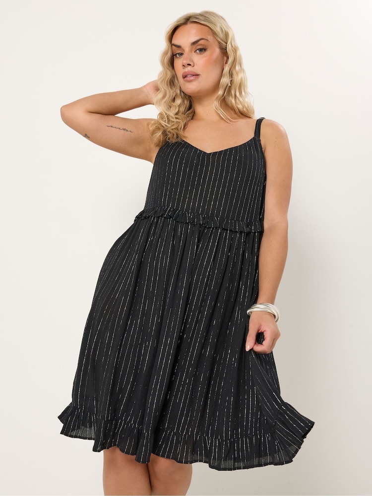 Yours Curve Black Metallic Crinkle Mini Beach Dress - Image 2 of 6