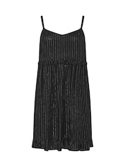 Yours Curve Black Metallic Crinkle Mini Beach Dress - Image 6 of 6