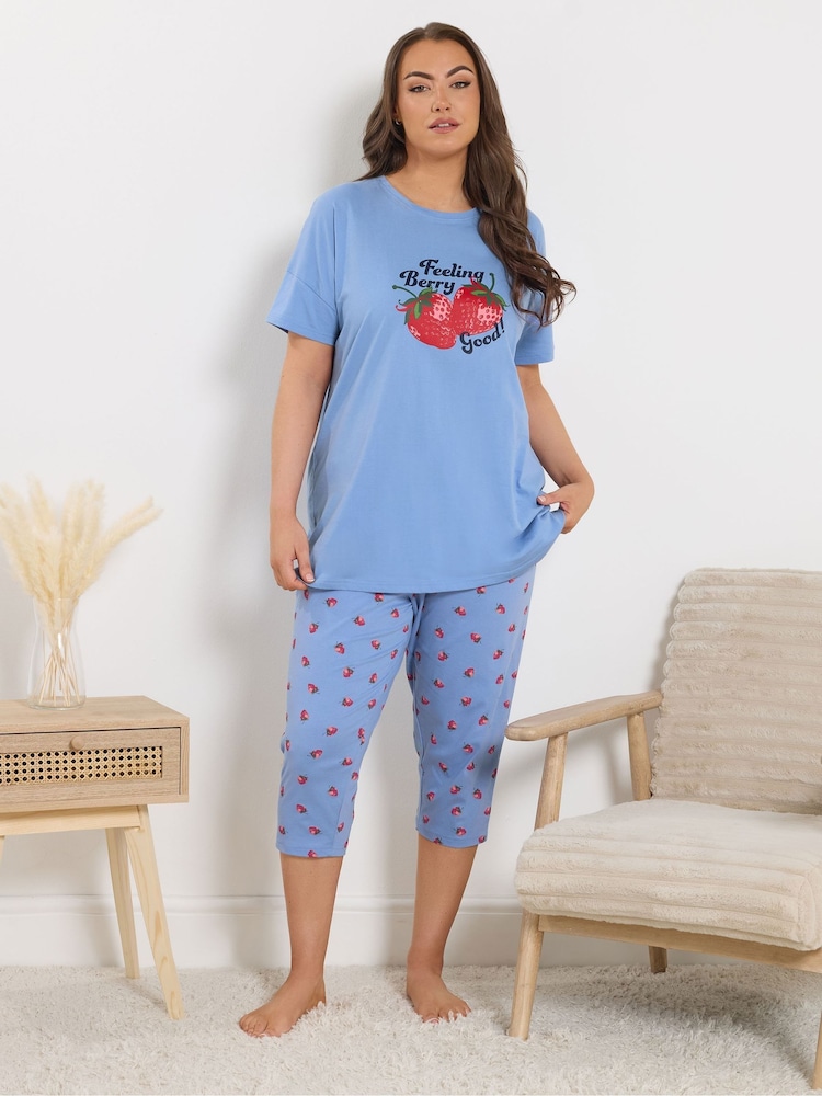 Yours Curve Short Sleeve Cropped Pyjamas Set - صورة 2 من 4