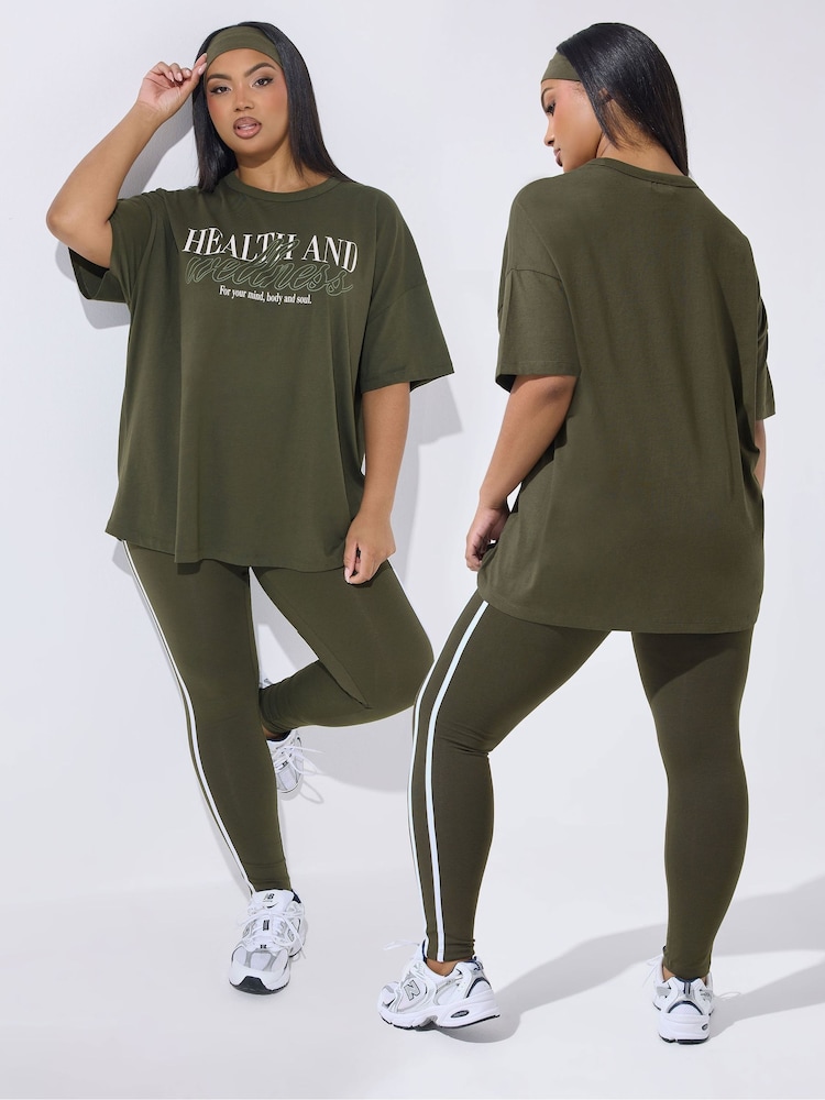 Yours Curve Green Health Wellness Active T-Shirt - Image 1 of 6