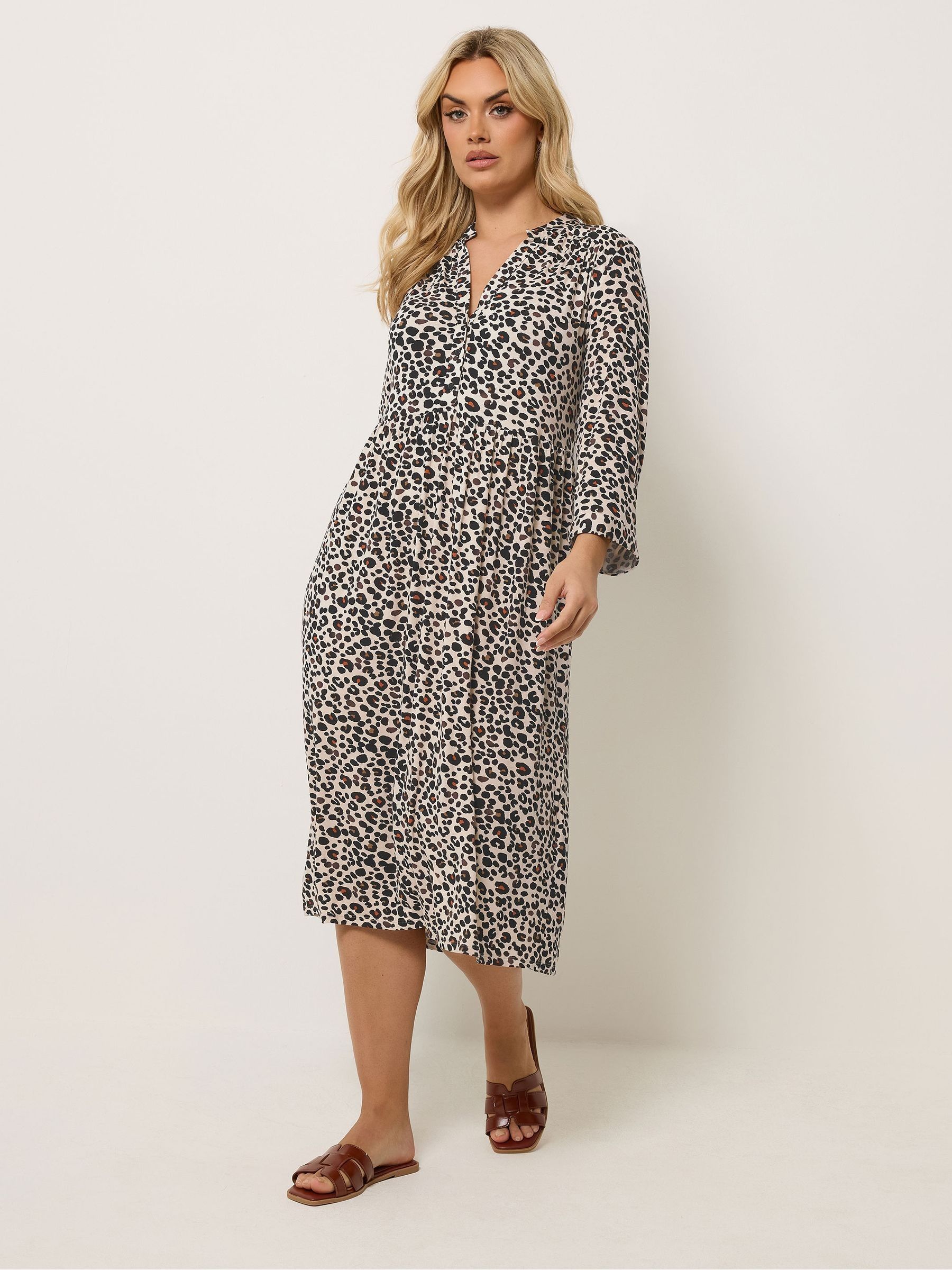 Yours Curve Women's Animal Jersey Half Placket Dress
