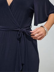 Yours Curve Navy Blue London Ruffle Hem Wrap Dress - Image 4 of 5
