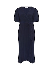 Yours Curve Navy Blue London Ruffle Hem Wrap Dress - Image 5 of 5
