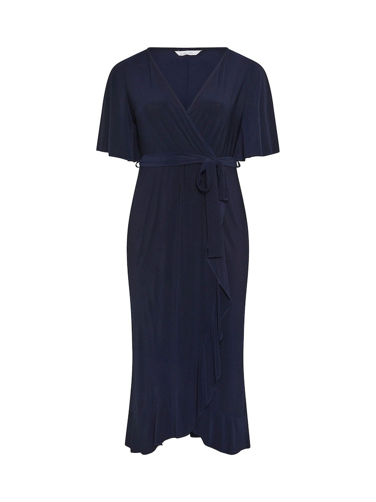 Yours Curve Navy Blue London Ruffle Hem Wrap Dress - Image 5 of 5
