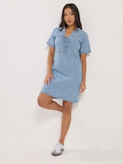 PixieGirl Petite Blue Blue Stretch Denim Lace Up Dress - Image 1 of 4