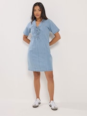 PixieGirl Petite Blue Blue Stretch Denim Lace Up Dress - Image 2 of 4