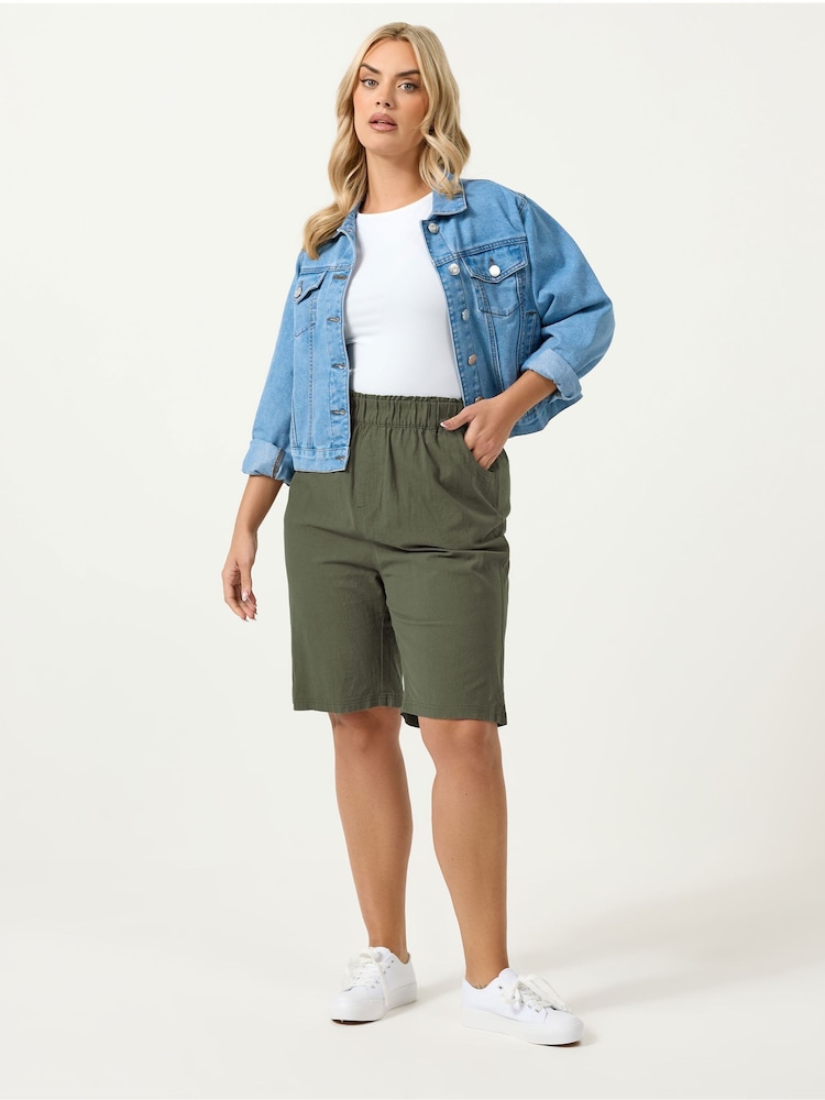Yours Curve Green Cool Cotton Shorts - Image 2 of 5
