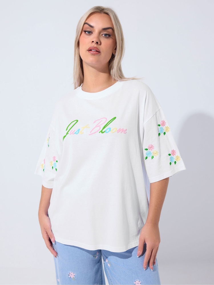 Yours Curve White Limited Just Bloom Flower T-Shirt - Image 1 of 5 Yours Curve White Limited Just Bloom Flower T-Shirt - Image 1 of 5