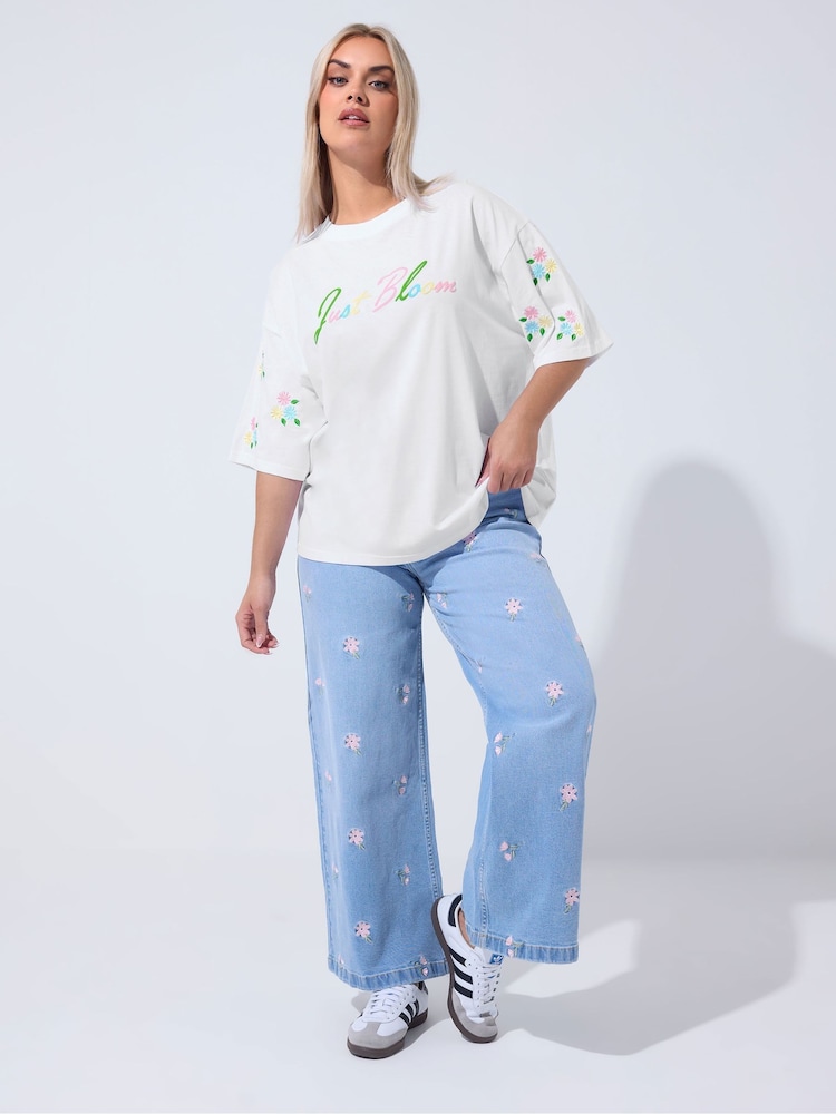 Yours Curve White Limited Just Bloom Flower T-Shirt - Image 2 of 5 Yours Curve White Limited Just Bloom Flower T-Shirt - Image 2 of 5