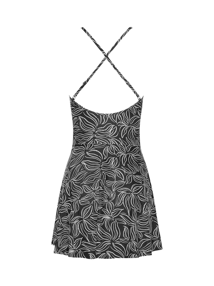 Long Tall Sally Black Palm Print Skirted Swimsuit - Image 2 of 2