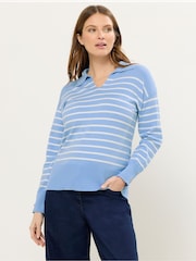 M&Co Blue Stripe Knitted Polo Shirt - Image 1 of 4