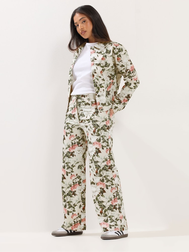 PixieGirl Petite White Floral Print Denim Jacket - Image 1 of 5