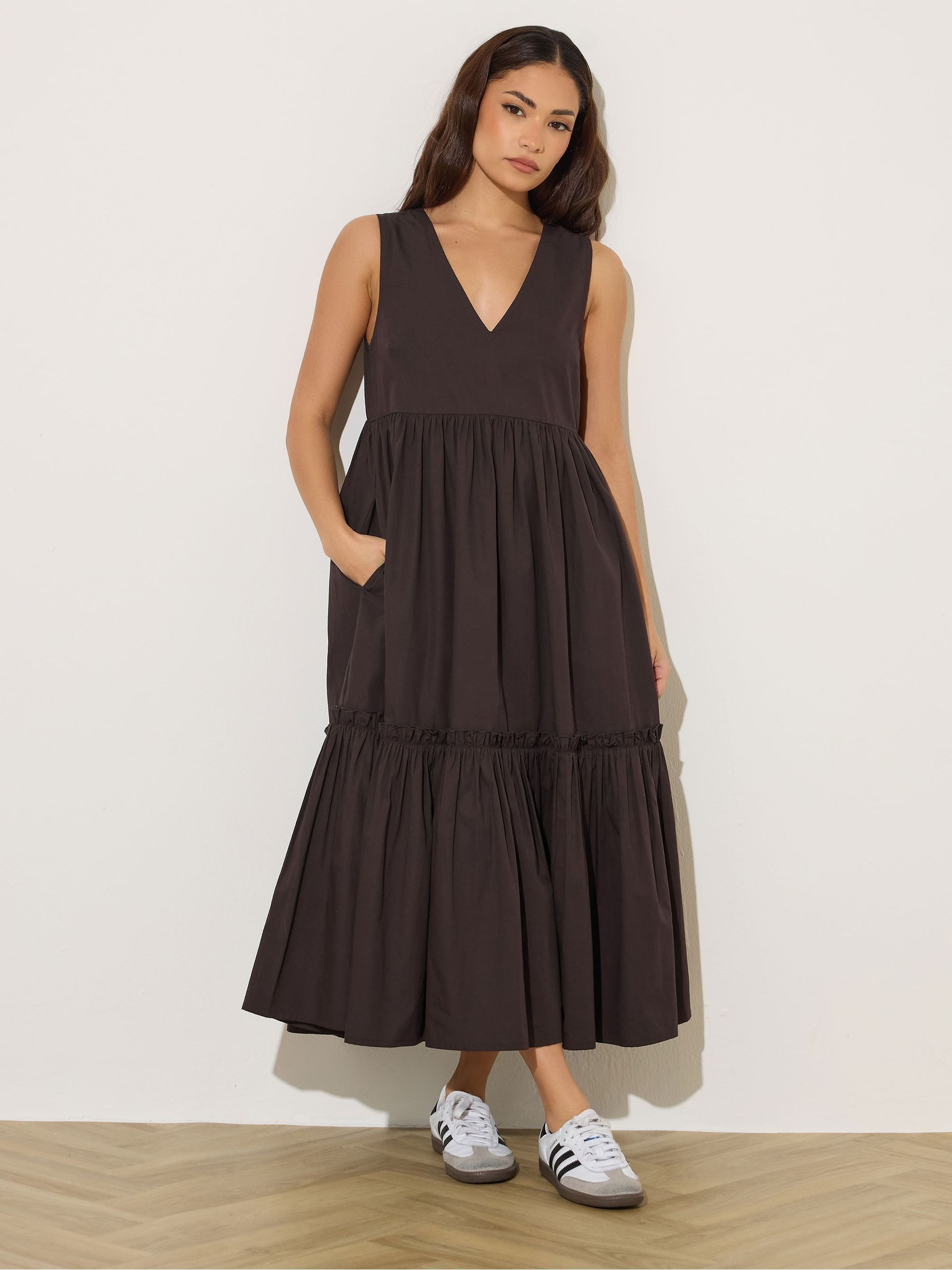 Pixiegirl Petite Women's Brown Frill Tiered Midi Dress - Image 1