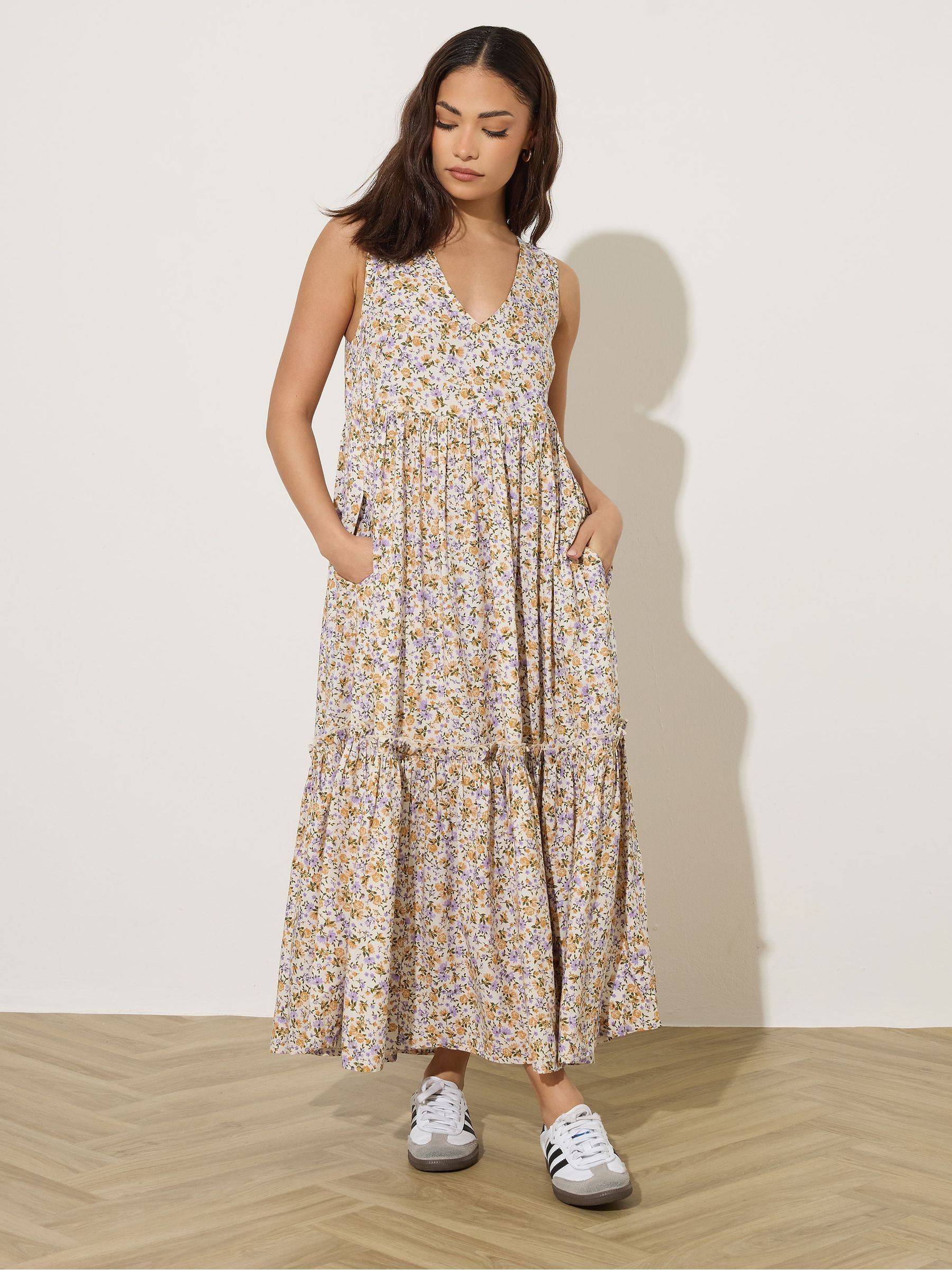 Pixiegirl Petite Women's Purple Frill Tiered Midi Dress - Image 1