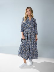 M&Co Blue Petite Ditsy Tiered Dress - Image 1 of 2