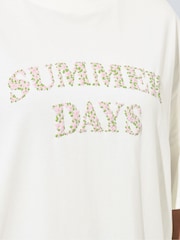 Yours Curve White Limited Summer Days Puff Ditsy T-Shirt - Image 4 of 4