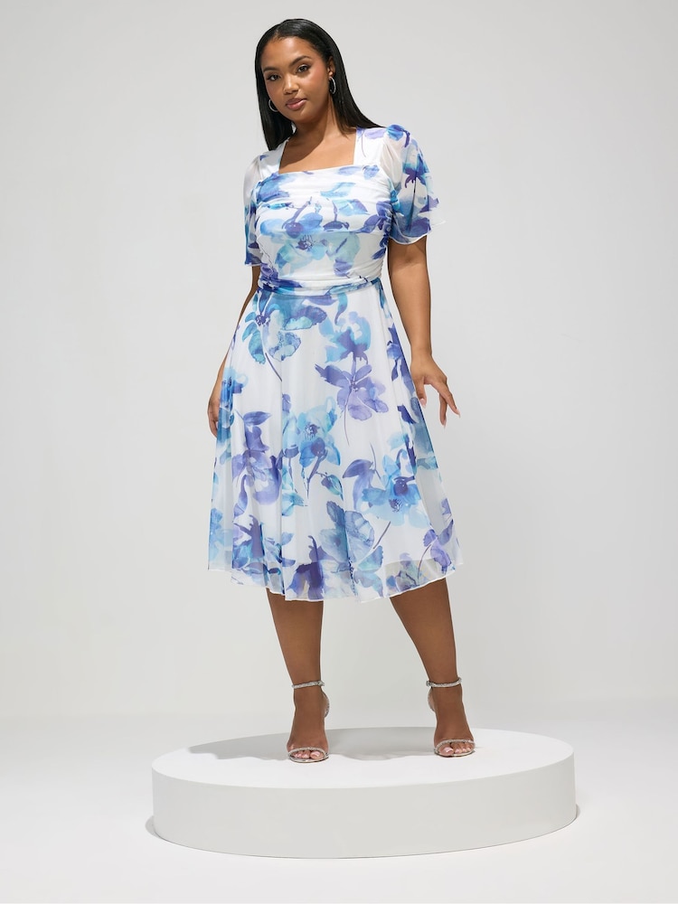 Yours Curve London Blurred Floral Mesh Square Neck Dress - Bilde 1 av 5