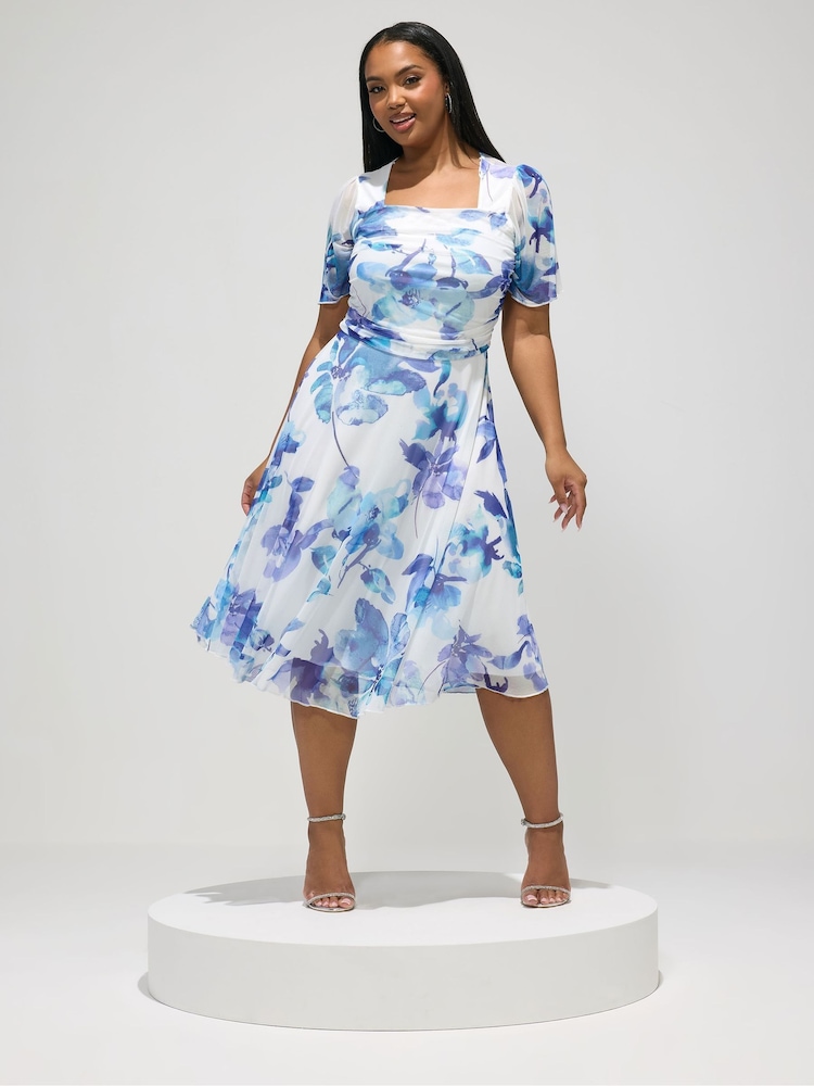 Yours Curve London Blurred Floral Mesh Square Neck Dress - Bilde 2 av 5