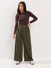 PixieGirl Petite Green Self Belt Buckle Wide Leg Trousers - Image 1 of 5