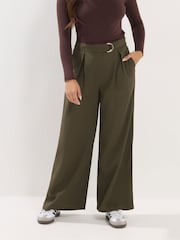 PixieGirl Petite Green Self Belt Buckle Wide Leg Trousers - Image 2 of 5