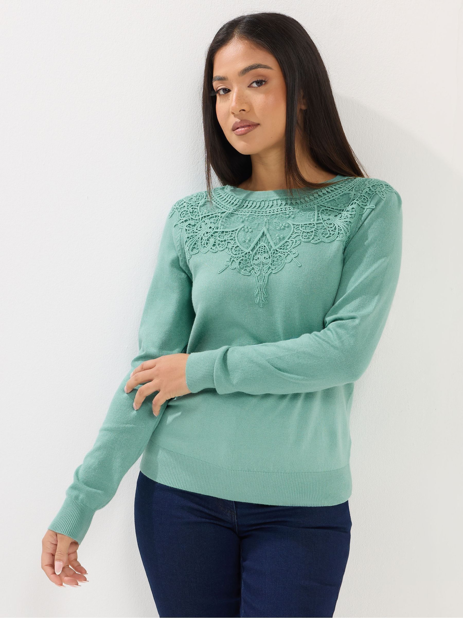 M & Co Women's Green Petite Lace Trim Jumper