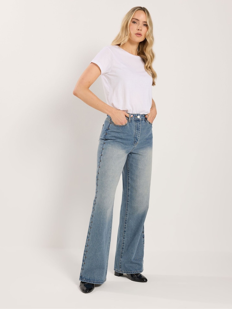 Long Tall Sally Blue Studded Detail Wide Leg Jeans - Image 1 of 5 Long Tall Sally Blue Studded Detail Wide Leg Jeans - Image 1 of 5