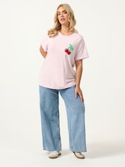 Yours Curve Pink Varsity Trim T-Shirt - Image 2 of 5