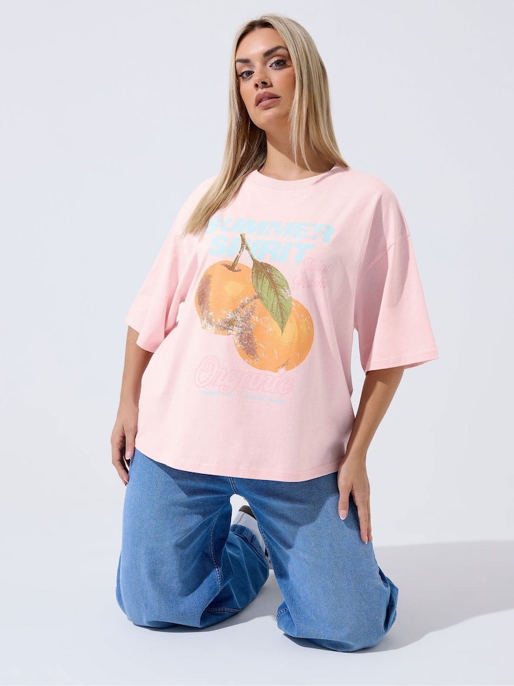 Yours Curve Orange Limited Summer Spirit Distressed T-Shirt - Image 1 of 6 Yours Curve Orange Limited Summer Spirit Distressed T-Shirt - Image 1 of 6