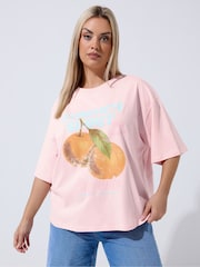 Yours Curve Orange Limited Summer Spirit Distressed T-Shirt - Image 2 of 6