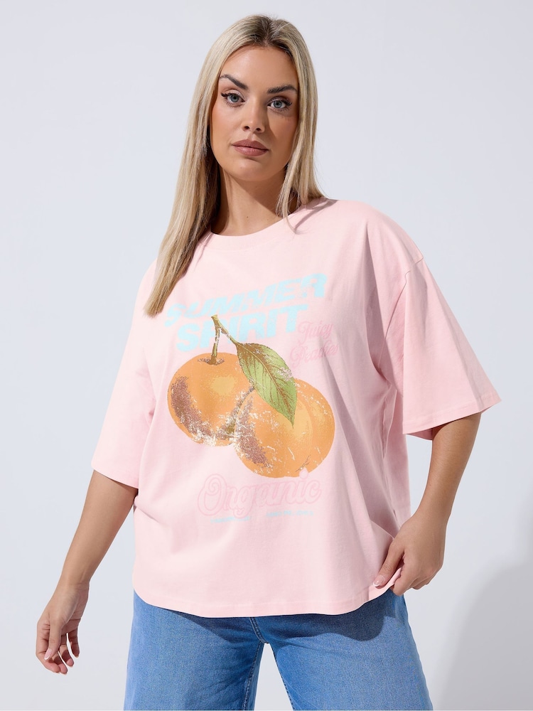 Yours Curve Orange Limited Summer Spirit Distressed T-Shirt - Image 2 of 6 Yours Curve Orange Limited Summer Spirit Distressed T-Shirt - Image 2 of 6