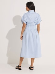 PixieGirl Petite Blue Striped Cinch Waist Shirt Dress - Image 3 of 5