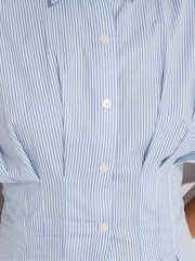 PixieGirl Petite Blue Striped Cinch Waist Shirt Dress - Image 4 of 5