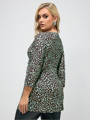 Yours Curve Chocolate Brown Markings Print London Knot Front Tunics - Image 2 of 5