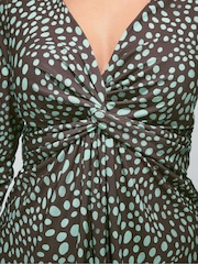 Yours Curve Chocolate Brown Markings Print London Knot Front Tunics - Image 4 of 5