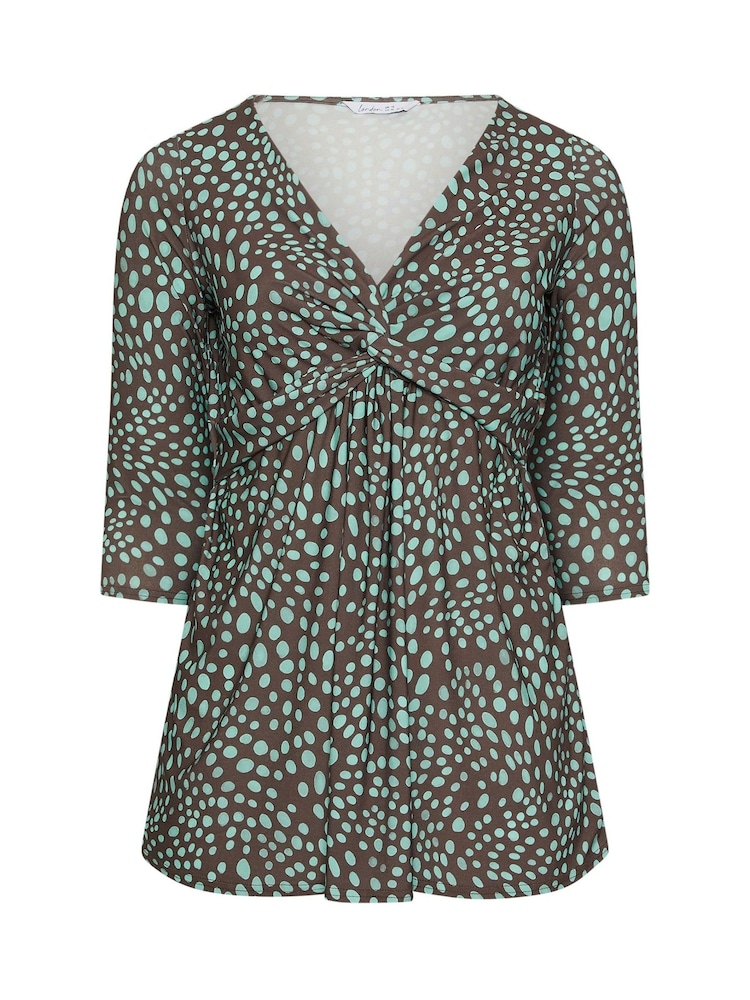 Yours Curve Chocolate Brown Markings Print London Knot Front Tunics - Image 5 of 5 Yours Curve Chocolate Brown Markings Print London Knot Front Tunics - Image 5 of 5